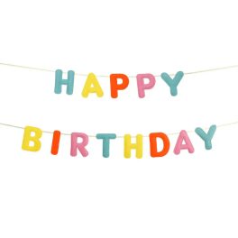 Boldog születésnapot filc girland, színes, 3 m