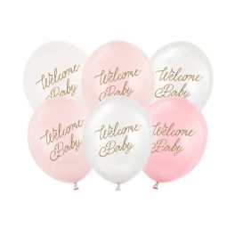   Babaváró Lufi szett 30 cm, Welcome Baby, pink mix 6 db-os csomag