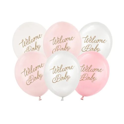 Babaváró Lufi szett 30 cm, Welcome Baby, pink mix 6 db-os csomag