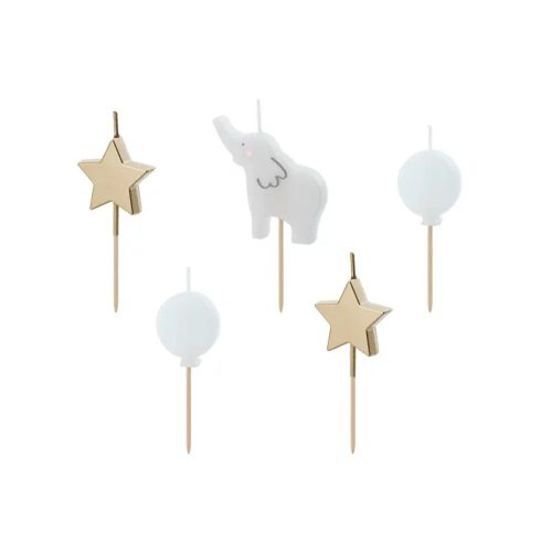 Szülinapi gyertyák - Elefánt, vegyes színek, 3,5 cm, 5 db-os csomag